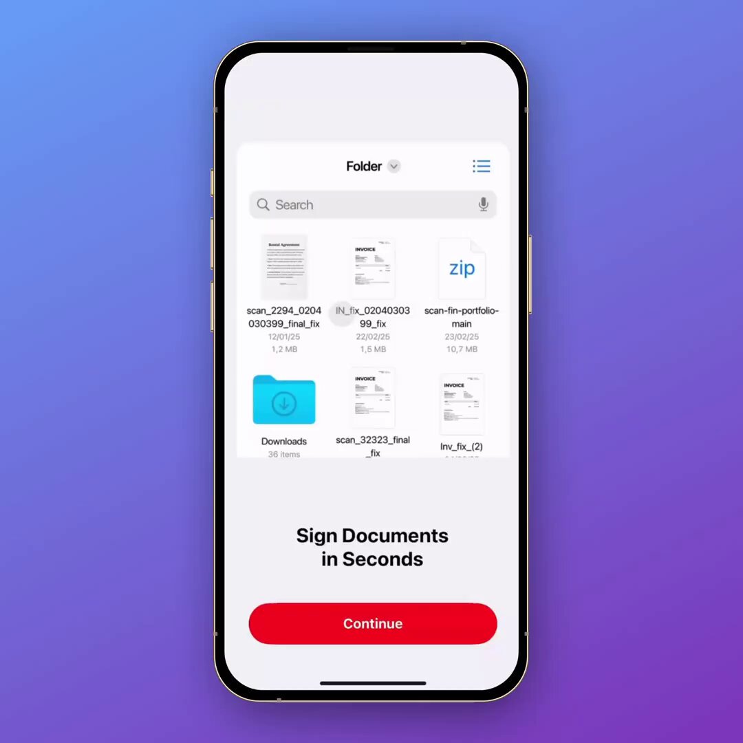 This is a screenshot of a mobile phone screen showing a file management app interface